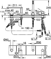 Grohe Plus Смеситель на борт ванны, с ручным душем, 4 отверстия, цвет: хром 29307003