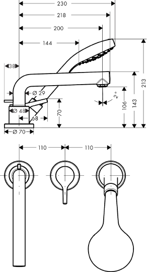 Hansgrohe Talis S Смеситель на борт ванны однорыч. на 3 отв., с руч. душем, внеш. часть, цвет: хром 72416000