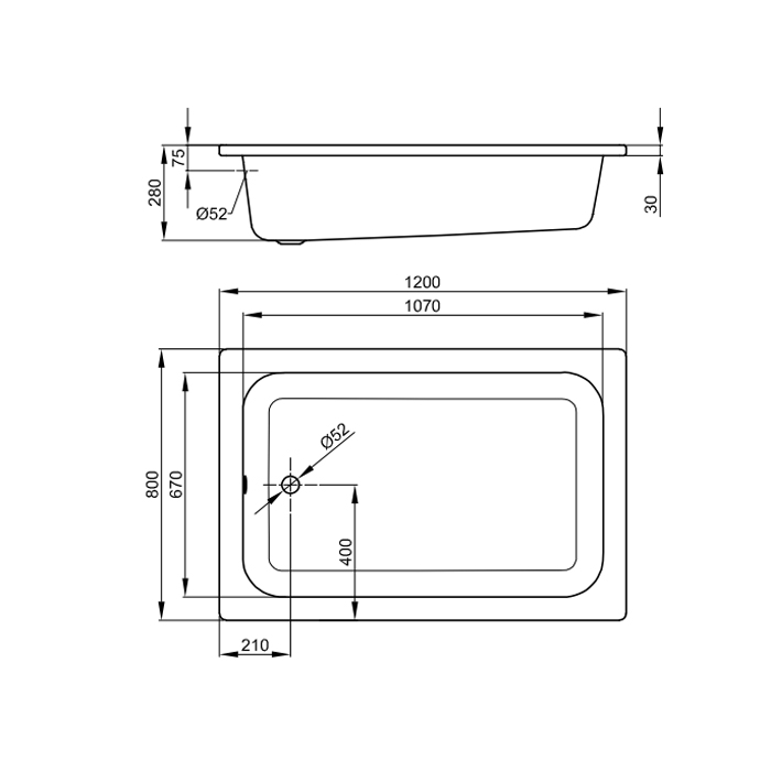 Bette Душевой поддон прямоугольный 120х80хh28см, D52 мм, цвет белый 5860 5860-000