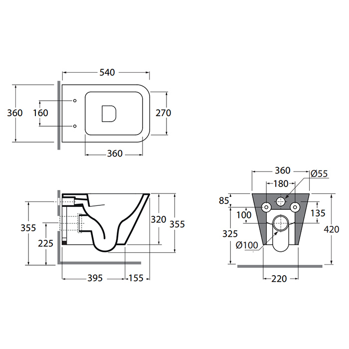 Azzurra Build Унитаз подвесной 55х36хh32 см,с креплением, цвет белый BUVKSPE00000BI