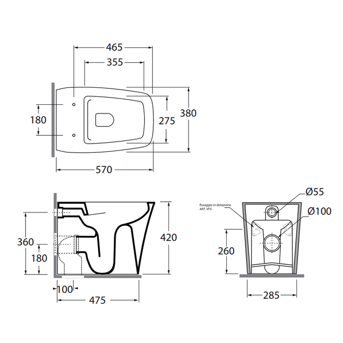 Azzurra Hera Унитаз напольный приставной безободковый 57х38х42 см, цвет белый HEVCTPE00000BI