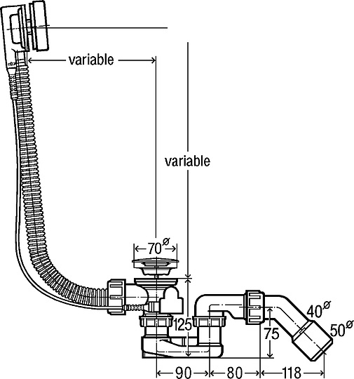 Viega Simplex Simplex Слив-перелив полуавтомат для стандартных ванн, с сифоном, 40/50 x 54см, цвет:  285357