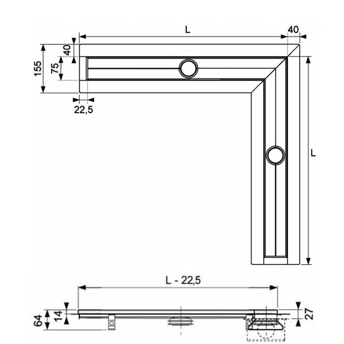 Tece Drainline Декоративная решетка углового трапа basic 120х120 см, цвет: нерж. сталь глянцевая 611210