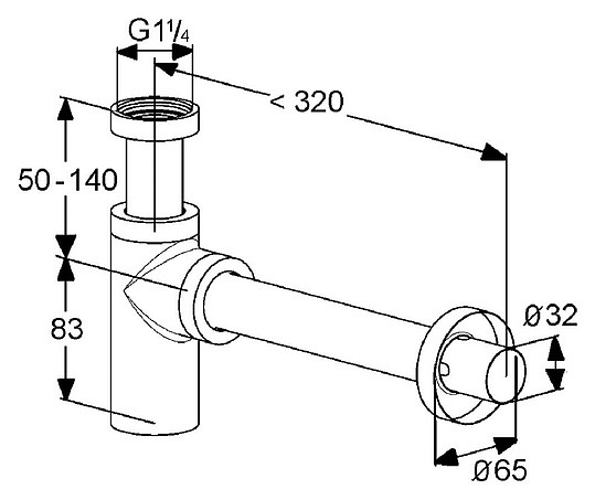 Kludi Бутылочный сифон G 11/4 для раковин и биде, цвет: хром 1002005-00