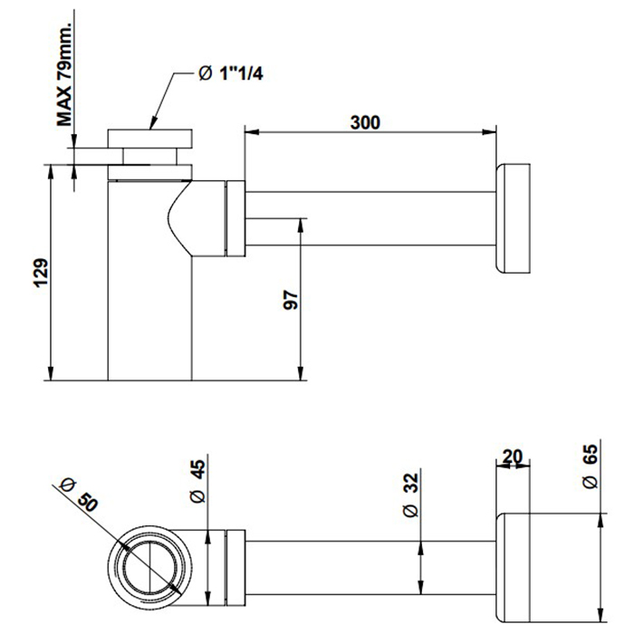 Bongio Complements Сифон цилиндрический под донный клапан, цвет хром 00067CR00