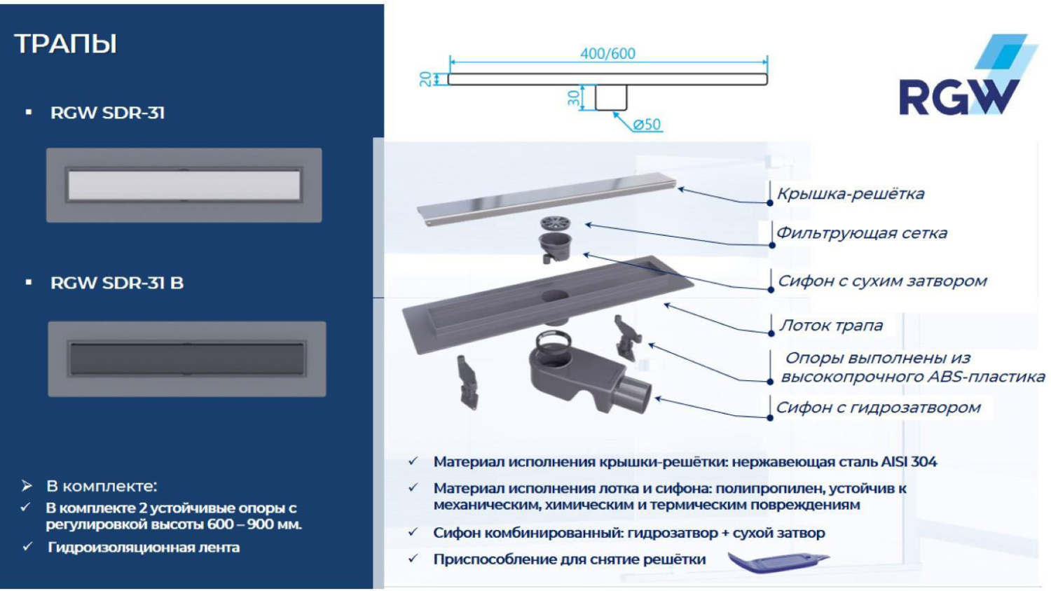 RGW Трап для душа 60 см 47213160-01