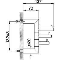 Cisal System Крючок для полотенец тройной, подвесной, цвет: chrome SY09070021