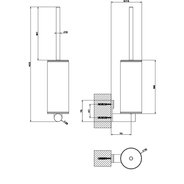 Gessi 316 Accessories Ершик для унитаза подвесной, латунная колба, цвет: Steel Brushed 54720#239