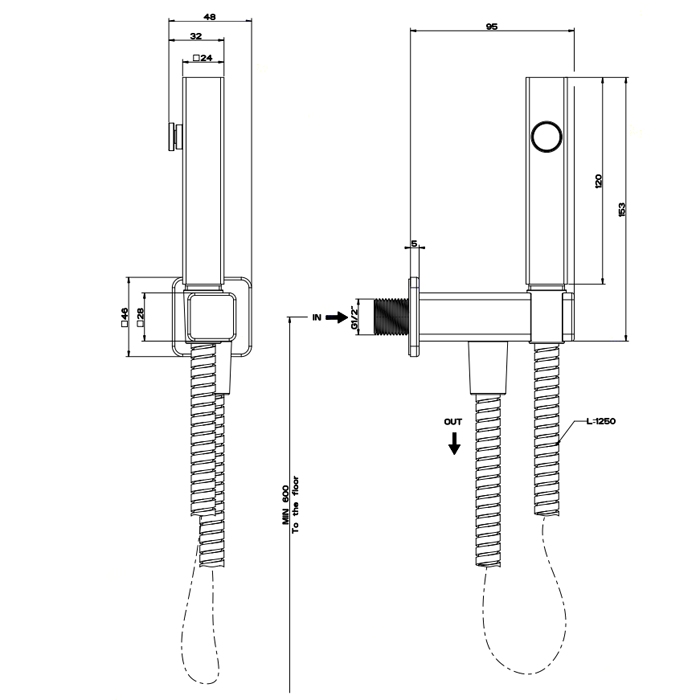 Gessi Rettangolo Total Look Гигиенический душ одноструйный, шланг 125 см, цвет: chrome 33823#031