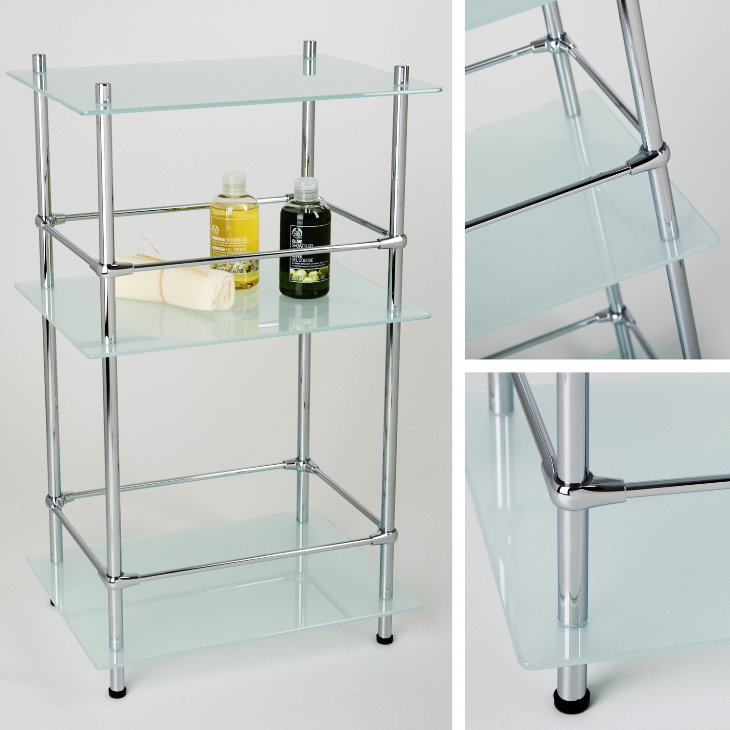 Wasserkraft Напольная стеклянная этажерка, 3-ярусная, цвет: хром глянцевый K-4033