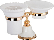 TW Harmony 141 Стакан с мыльницей на настольном держателе, керамика, цвет: золото TWHA141bi/oro