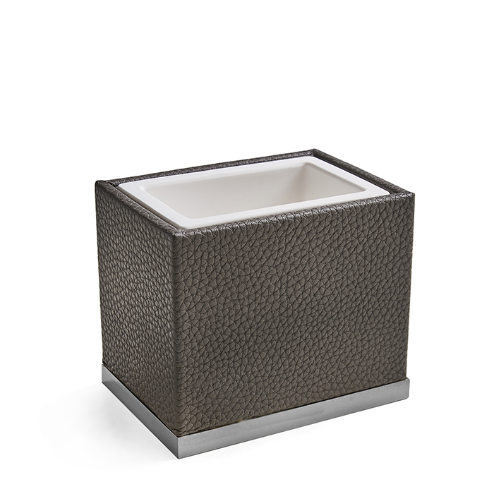 3SC Milano Стакан для зубных щеток, настольный, керамический с эко-кожей, цвет: хром ML03ASL