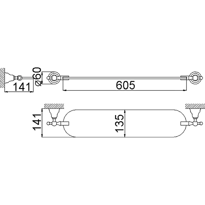 Cisal Arcana Полка стеклянная 60,5x14,1 см, подвесная, стекло матовое, цвет: 24k gold AR09043024
