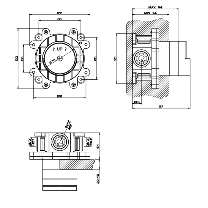 Gessi Внутренняя часть встраиваемого смесителя на 1 потребитель 46112#031