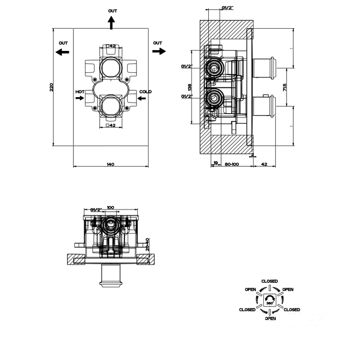 Gessi Встраиваемая часть термостатического смесителя на 3 потребителя 09269#031