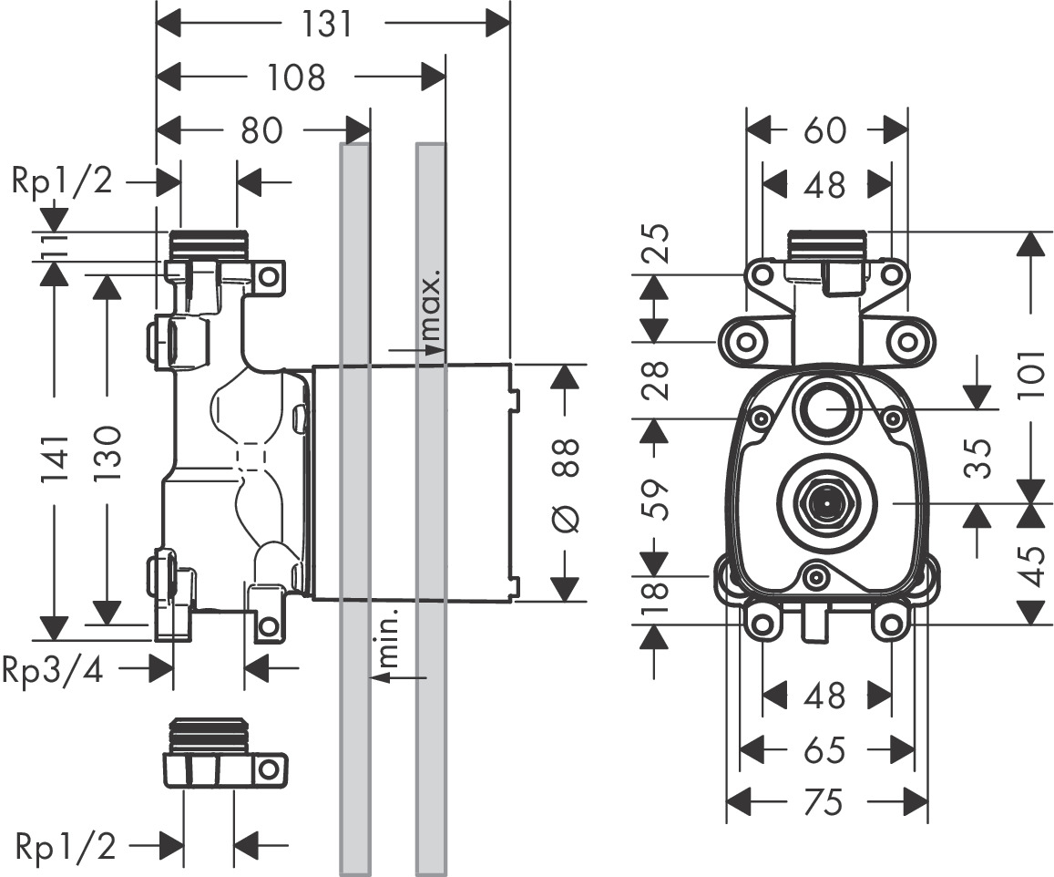 Axor Shower Collection Скрытая часть термостата для душа 10650180