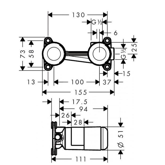 Axor Скрытая часть однорычажного смесителя настенного монтажа 13623180
