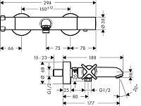 Axor Citterio E Термостат для ванны c крестообразной рукояткой, излив 17,7 см, цвет: хром 36140000
