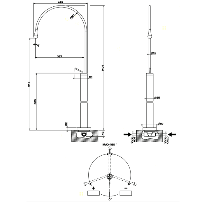 Gessi Встраиваемая часть напольного смесителя/отдельностоящего излива для раковины 33629#031