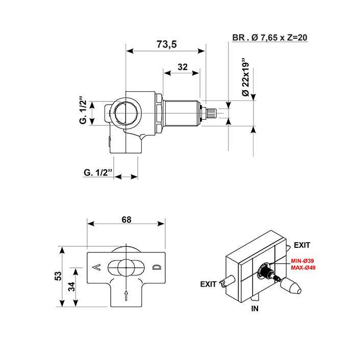Bongio Rivoli Внутренняя часть для смесителя на 2 выхода 94910002