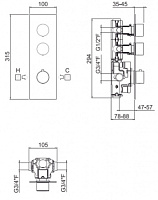 Carimali Встраиваемая часть для термостатического смесителя с 2-мя независимыми выходами W21029CR