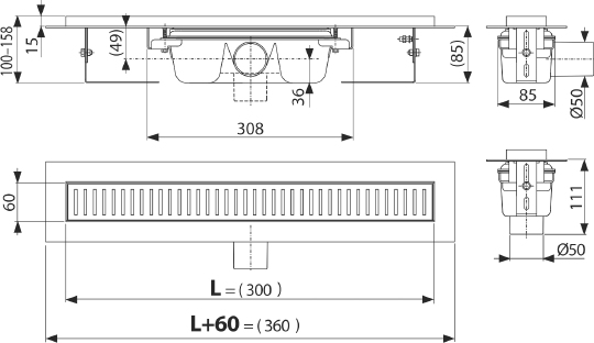 Душевой лоток AlcaPlast APZ1 300 с опорами APZ1-300