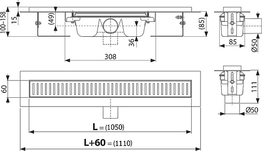 Душевой лоток AlcaPlast APZ1 1050 с опорами APZ1-1050