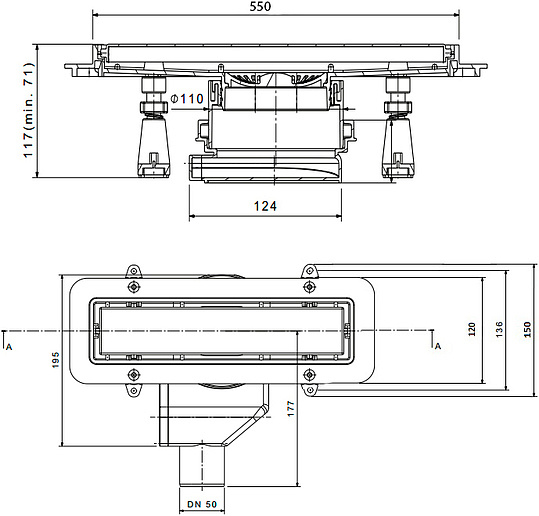 Душевой лоток Pestan Confluo Premium Line 550 с решеткой 13100003