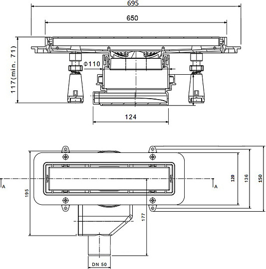 Душевой лоток Pestan Confluo Premium Line 650 с решеткой 13100004