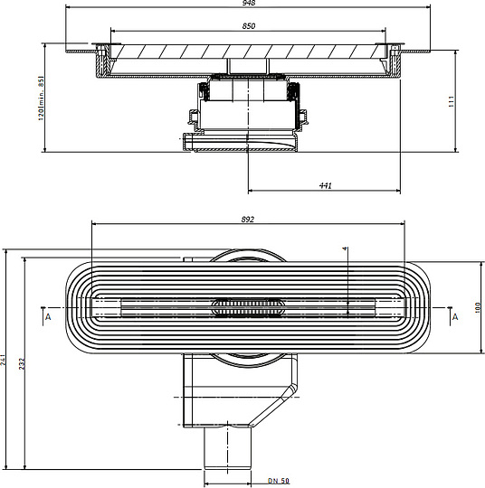 Душевой лоток Pestan Confluo Slim Line 850 с решеткой 13100035