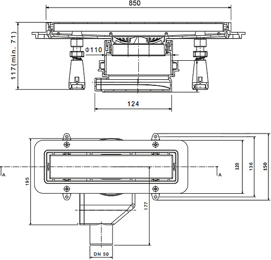 Душевой лоток Pestan Confluo Premium Line 850 с решеткой 13100006