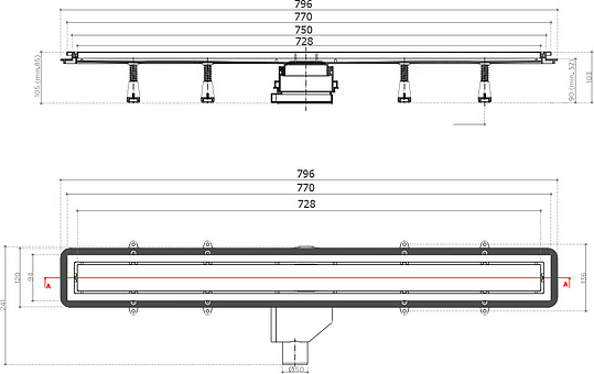 Душевой лоток Pestan Confluo Premium Gold Line 750 с решеткой 13100054