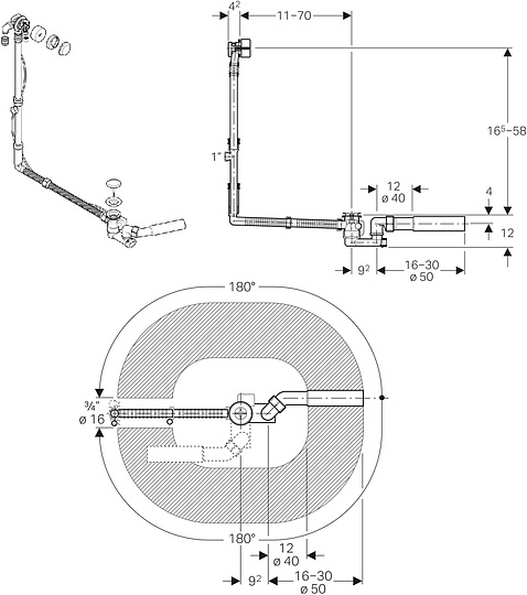Слив-перелив Geberit  с подводом воды 150.711.21.1