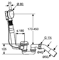 Kludi Rotexa 2000 Слив-перелив для ванны G11/2, 5 см, цвет: белый/хром 2140605-00