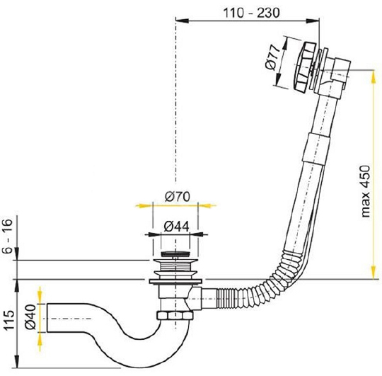 Timo Слив-перелив для ванны, металл, click-clack, цвет: белый 8004/16