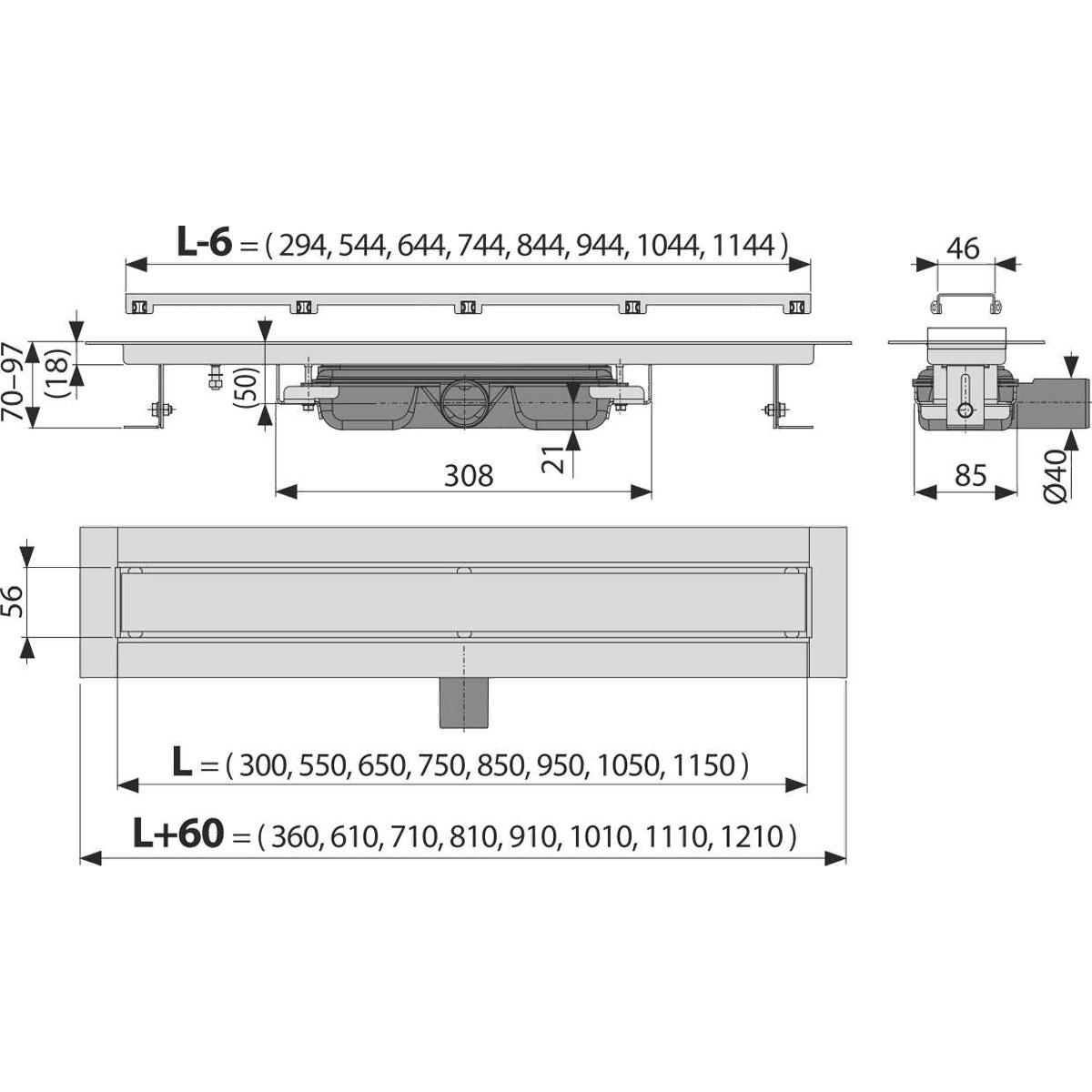 Alcaplast APZ115 Водоотводящий желоб под кладку камня Marble Low горизонтальн 65см APZ115-650