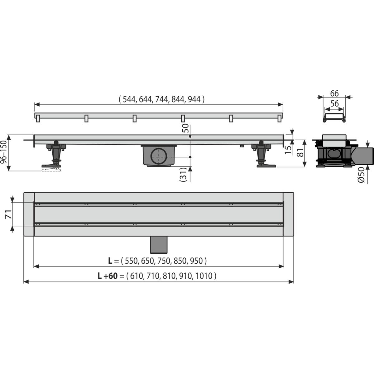 Alcaplast Водоотводящий желоб 85 см, с двухсторонней решеткой Double, цвет: хром APZ13-DOUBLE9-850