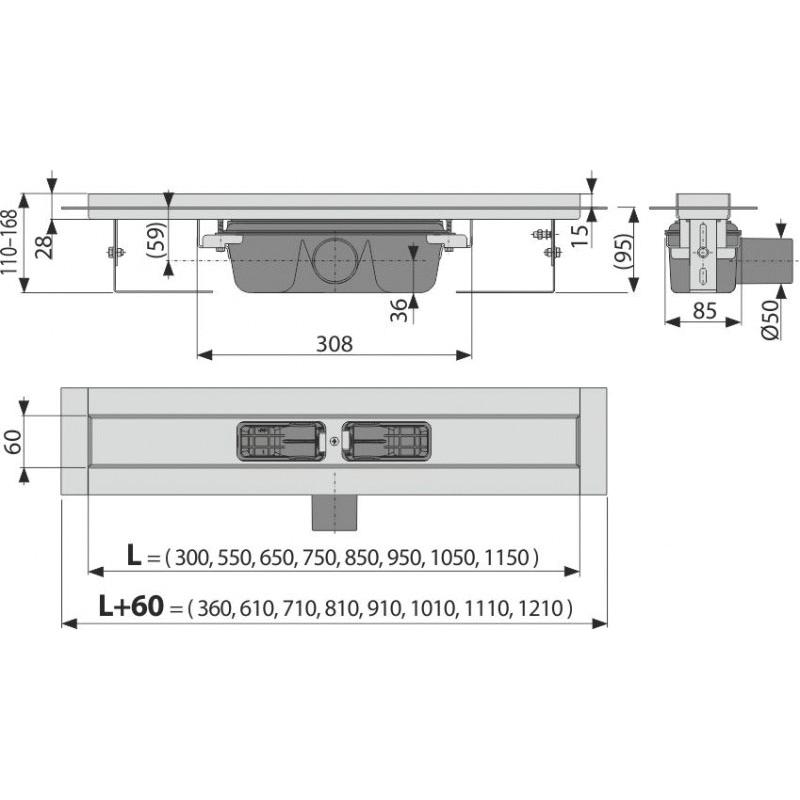 Alcaplast Водоотводящий желоб, 115 см, цвет: хром APZ6S-1150