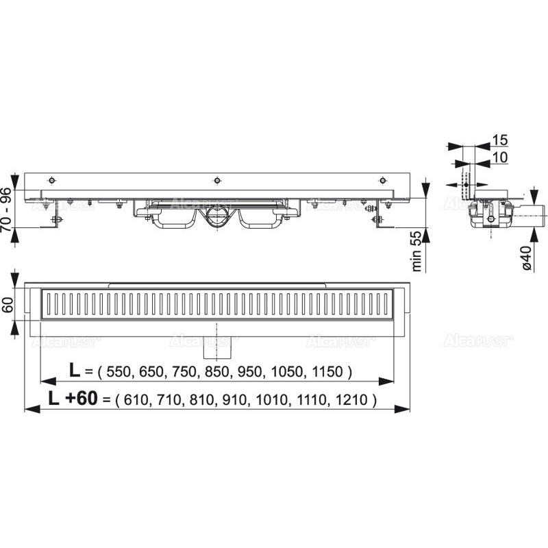 Alcaplast Водоотводящий желоб, 105 см, цвет: хром APZ104-1050