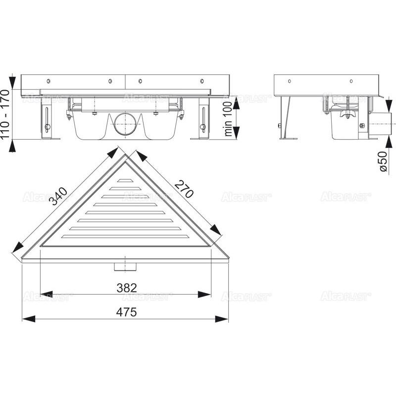 Alcaplast Водоотводящий желоб, 27 см, цвет: хром ARZ1