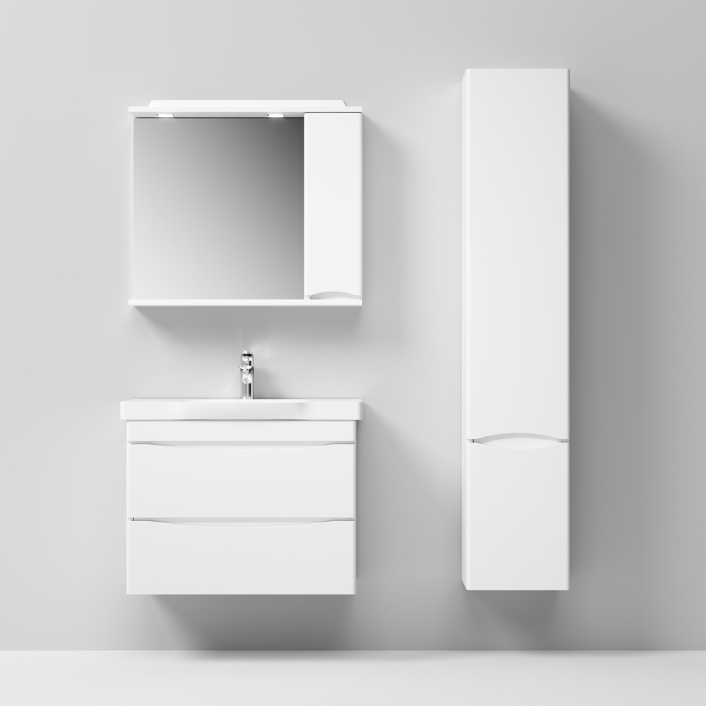 Am.Pm Like Зеркальный шкаф с подсветкой 80х15х78h см, 2 полки, розетка, правый, цвет: белый глянец M80MPR0801WG