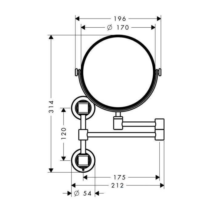 Axor Montreux Косметическое зеркало подвесное, поворотное, 1.7x увеличение, цвет: шлифованный никель 42090820