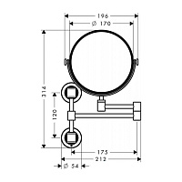 Axor Montreux Косметическое зеркало подвесное, поворотное, 1.7x увеличение, цвет: шлифованный никель 42090820