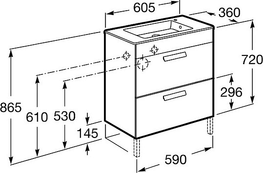 Roca Debba Тумба под раковину напольная 60х36х86,5h см, с 2мя выдвижными ящиками, цвет: белый гляней ZRU9302708