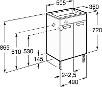 Roca Debba Тумба под раковину, напольная 50х36х86,5h см, 2 створки, ножки, цвет: белый глянцевый ZRU9302710