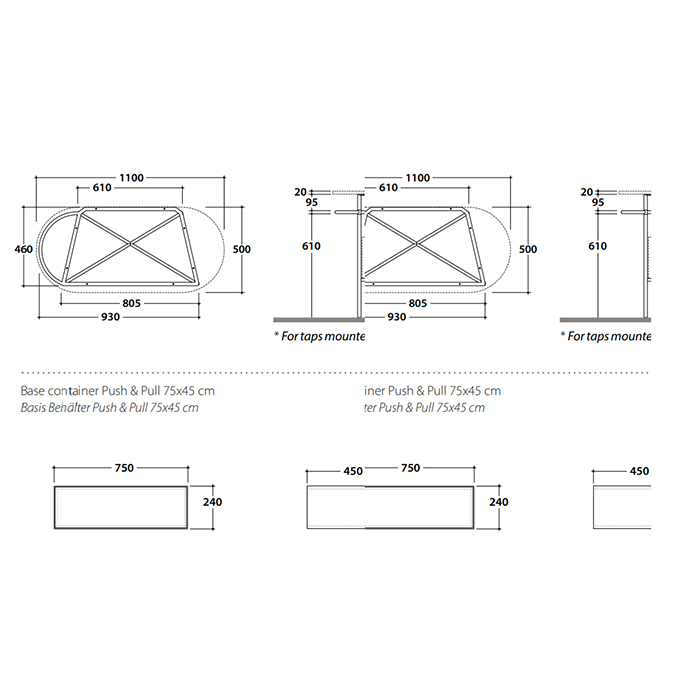 Globo Bob База для консоли OP019BAR 75x24x45h см, цвет: mattone OP021BMT