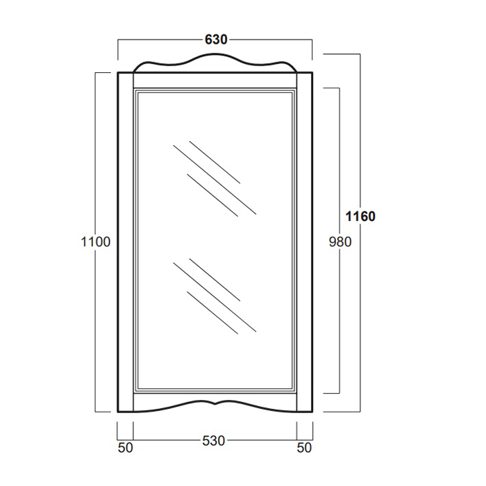 Simas Arcade Зеркало 63х116h см, без подсветки, цвет: белый глянцевый ARS1 bi