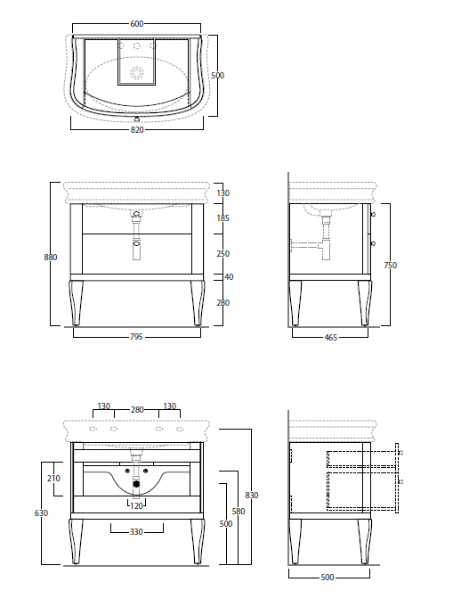 Simas Lante Тумба под раковину LA11, напольная 82х50х75h см, 2 ящика, цвет: tortora LAM90 tortora