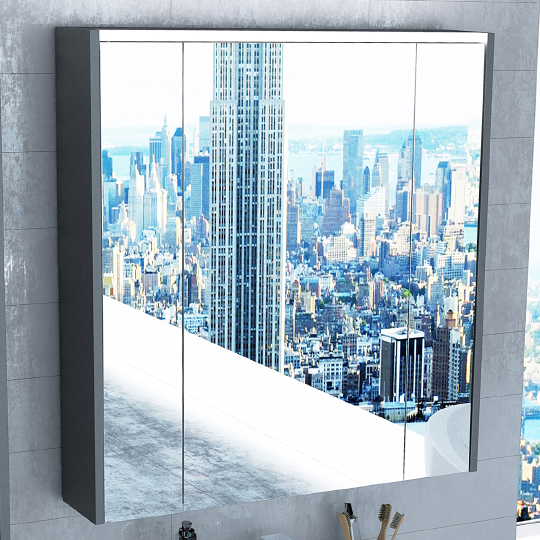 Roca Ronda Зеркальный шкаф 70х78 см, LED-подсветка, розетка, выкл. кнопка, цвет: антрацит матовый ZRU9302969