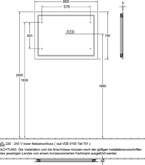 Villeroy & Boch Finion Зеркало, светодиодная подсветка 80x4,5x75h см F6008000